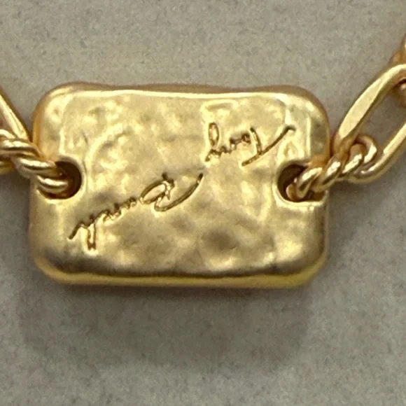 Tory Burch Gold-Tone Hammered Rectangular Pendant Necklace - Picture 2 of 3